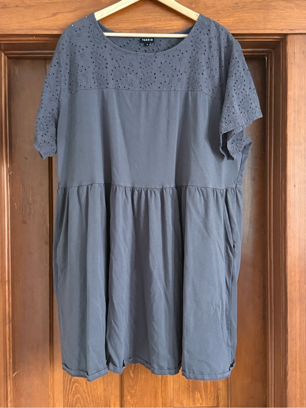 torrid Charcoal Eyelet Yoke Short Sleeve Dress